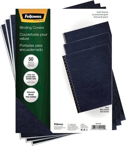 Vista 6 de Fellowes Cubiertas de encuadernación tamaño carta Expressions Grain, paquete de 50, azul marino (52124)