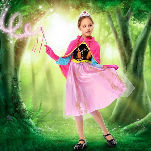 Vista 5 de Disfraz de princesa de Halloween para niñas, disfraz de cosplay para juego de rol, rosa, Halloween, Navidad, cumpleaños