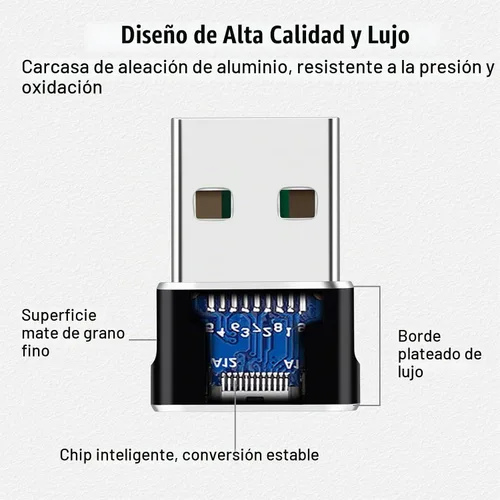 Vista 5 de Adaptador USB a USB C 4 Pcs Negro, Carga Rápida, Transferencia y Tipo C OTG