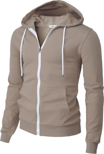 Vista 32 de H2H Sudadera con capucha y cremallera para hombre, ligera, de manga larga, básica, ajustada, de algodón, con bolsillo Cmohol048-gris