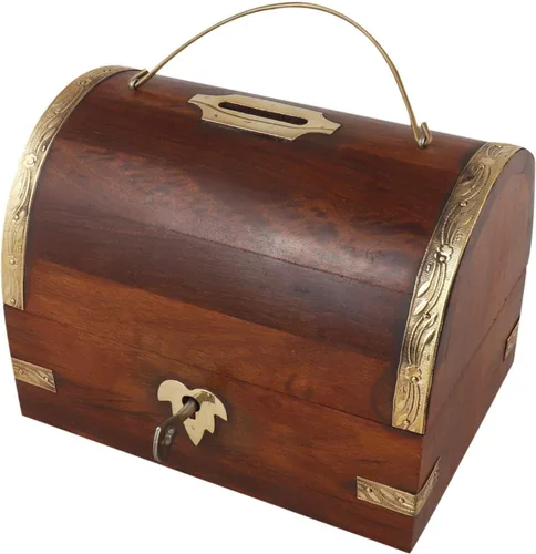 Vista 2 de Caja de dinero de madera hecha a mano para niños, adultos, niños, niñas con cerradura, alcancía de madera de gran tamaño, caja de ahorro, caja