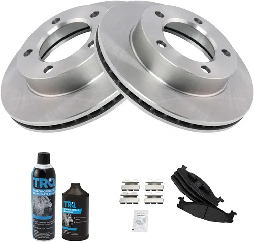 Vista 2 de TRQ Kit de pastillas de freno delanteras y rotores Kit de productos químicos de freno Pastillas de freno Rotor de freno semi-metálico compatible