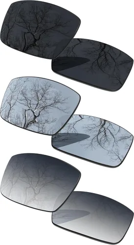 Vista 9 de 3 Pair Polarized Replacement Lenses for Oakley Gascan OO9014 Pack Cromo negro y plateado y oro de 24 quilates