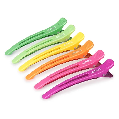 Vista 13 de AIMIKE Pinzas para peinar con pico de pato de silicón sin arrugas para sección, corte y uso en salón Clips de pico de pato con bandas de silicona
