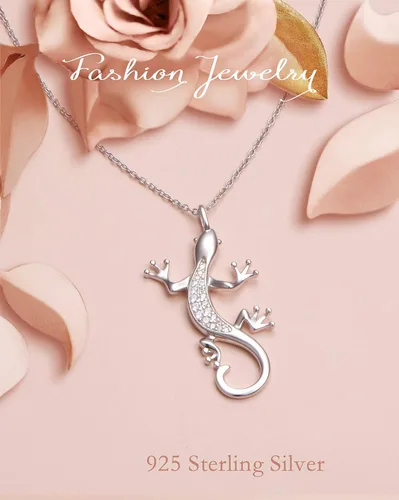 Vista 3 de DAOCHONG Collar con colgante de plata de ley S925 con diseño de lagarto y camaleón Gecko para mujeres, hombres y adolescentes, Plata esterlina