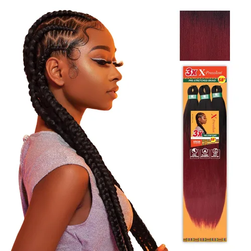 Vista 28 de Sensationnel X-Pression - Trenzas sintéticas prestiradas, 3 unidades, 58 pulgadas, negro azabache 1 Cabello trenzado, Kanekalon, ignífugo