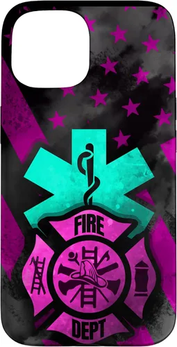 Vista 6 de EMT EMS Firefighter Pink Turquoise Fire Rescue American Flag Case for iPhone 16