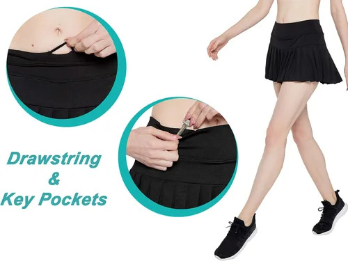 Vista 4 de HonourSex Falda de Tenis Plisada para Mujer, Faldas de Golf con Bolsillos, Falda con Pantalones Cortos para Entrenamiento, Deportes, Senderismo
