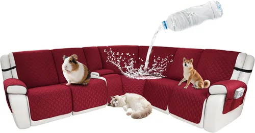 Vista 76 de Fundas impermeables para sofá reclinable seccional en forma de L, 7 piezas, antideslizantes, lavables, juego de fundas reclinables para mascotas