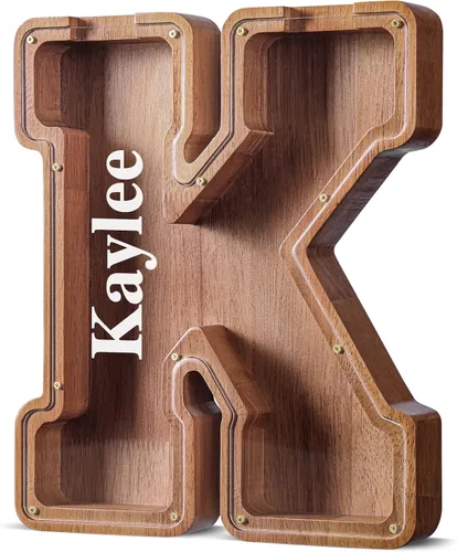Vista 95 de SummiDate Alcancía de madera de letra para niños y niñas, Alfabeto, personalizada, regalo de cumpleaños y pascua para niños (A)