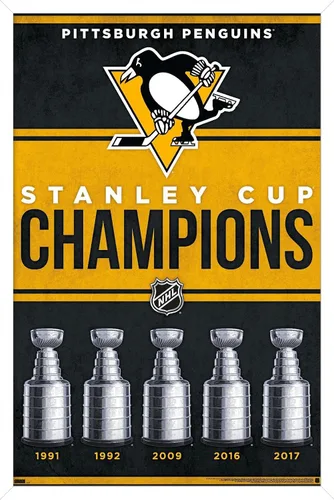 Vista 14 de Trends International NHL Pittsburgh Penguins - Póster de pared Champions 23, 14.72 x 22.37 pulgadas, versión enmarcada de madera de granero Versión