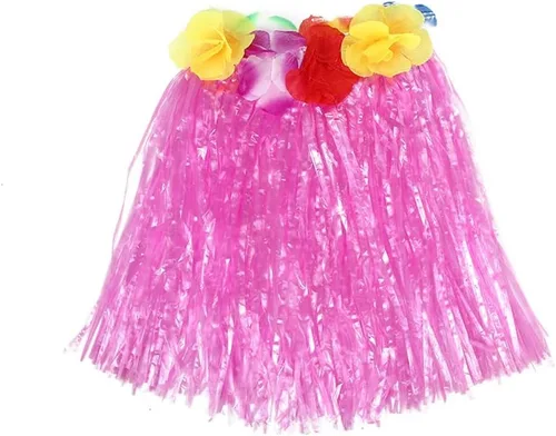 Vista 2 de Faldas de hierba para niños con falda hawaiana de hierba de Leis, falda de hierba hula tropical hawaiana fiesta en la playa