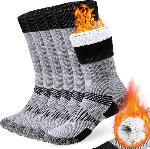 Vista 6 de COZIA Calcetines de lana merino para hombres y mujeres, calcetines térmicos cálidos para senderismo, 3 pares A35-carbón
