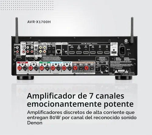 Vista 3 de Denon AVR-X1700H Receptor AV de 7.2 canales - 80W/canal, video HDMI 8K avanzado con eARC, Dolby Atmos, DTS:X, HEOS integrado, control de voz