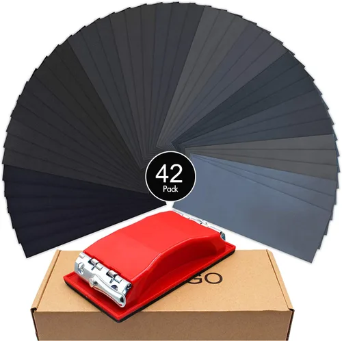 Vista 7 de WEWGO - Bloque de lija para madera o autocuerpo, acabado de muebles, soporte para hojas de lija de mano, que hace que el papel de lija no se rasgue