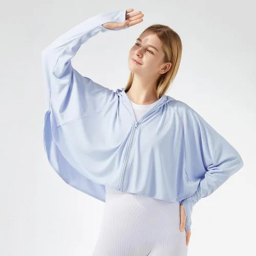 Vista 2 de Chaquetas recortadas de protección solar UPF 50+ para mujer, con capucha y protección UV, ligeras, transpirables, para exteriores