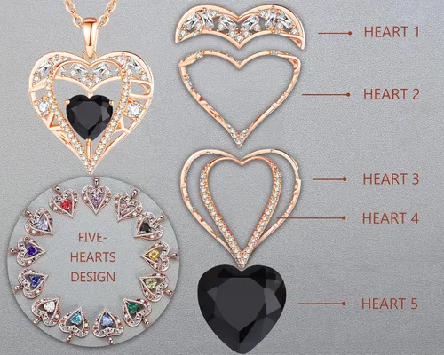 Vista 23 de Collar de cristal de 5 corazones, chapado en oro rosa de 18 quilates, colgante con cadena de plata de ley 925 de 18 + 2 pulgadas, joyería de piedra