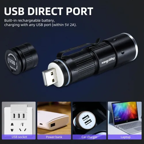 Vista 4 de DARKDAWN Linterna de Luz Roja Recargable USB, Mini Linternas LED de Luz Roja Enfoque Ajustable, Linterna Portátil con Clip de Bolsillo para Pesca