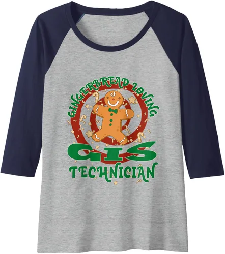 Vista 5 de GIS Technician Job Gingerbread Funny Xmas Raglan Baseball Tee