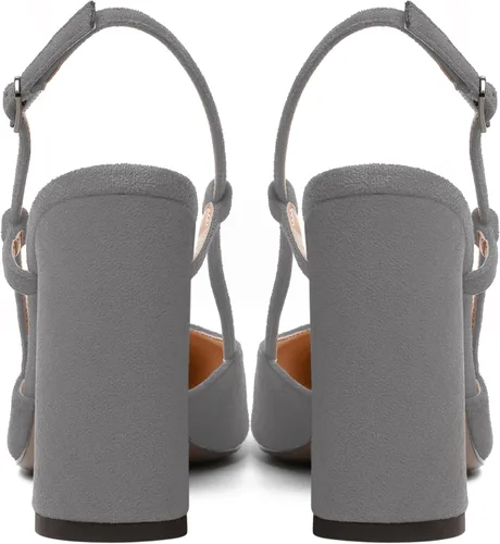 Vista 4 de WAYDERNS Zapatos de tacón alto grueso con hebilla para mujer, con correa ajustable y puntera puntiaguda, de 4 pulgadas