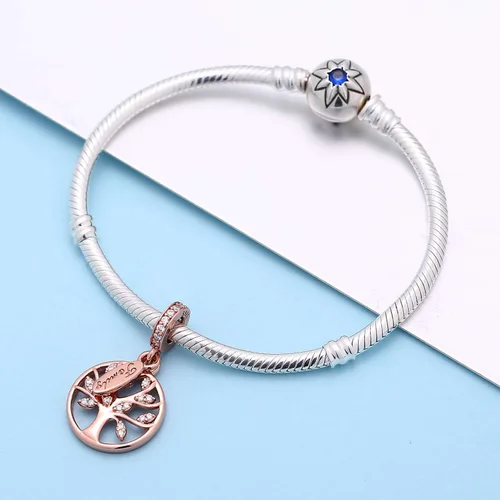 Vista 4 de SOUKISS Abalorio de plata de ley 925 con diseño de árbol de la vida familiar para pulsera europea
