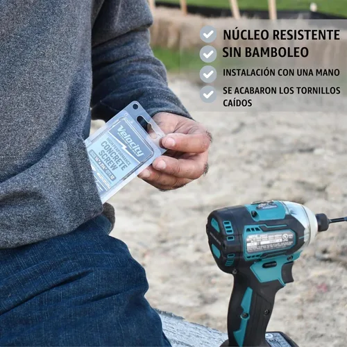 Vista 3 de Conjunto de tornillos de concreto Velocity 2 1/4 (Cabeza plana, 1/4") – Incluye 12 piezas de tornillos de mampostería de alto rendimiento