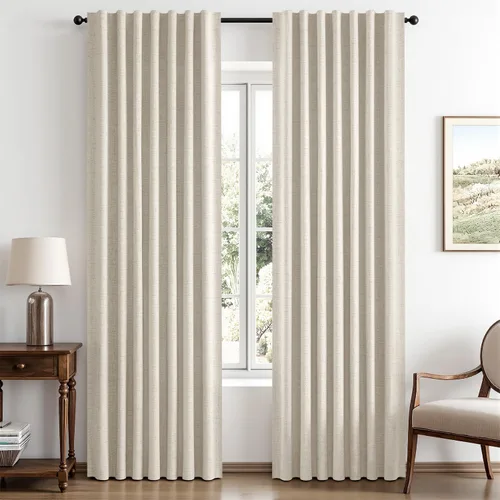 Vista 62 de MIULEE Cortinas de lino 100% opacas para dormitorio, marfil sólido, decoración de lujo, aislamiento térmico, cortinas oscurecedoras para sala