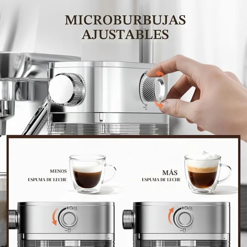 Vista 4 de AMZCHEF Máquina de café expreso, espumador automático de leche, presión de Plateado