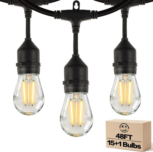 Vista 10 de Luces de Cadena para Exteriores, LED Súper Brillantes - 96 PIES 30 Bombillas S14 (2 de Repuesto), IP65 Resistente al Agua, Grado Comercial e