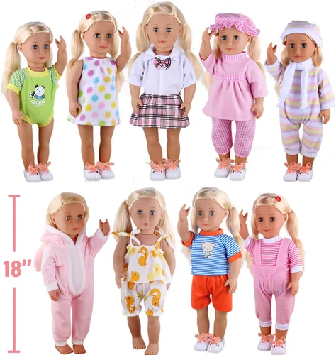 Vista 2 de Alive - Accesorios de ropa para muñecas de bebé, 9 conjuntos para muñeca de bebé de 14 a 15 pulgadas y muñeca de 18 pulgadas, vestido de ropa