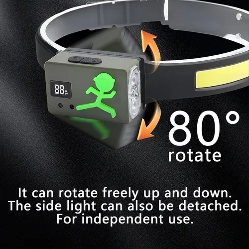 Vista 3 de Linterna frontal LED recargable, sensor de movimiento de 230°, faros delanteros para frente, luz de casco duro para adultos, linterna LED