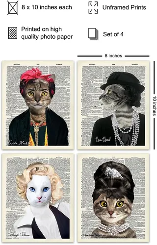 Vista 2 de Decoración de pared de gato, juego de arte de pared de gato, póster de gatito de 8 x 10 pulgadas, impresión, juego de 4 imágenes, regalo