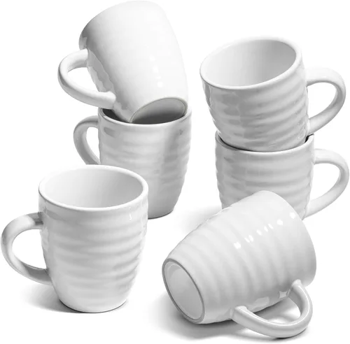 Vista 9 de ComSaf Juego de 6 tazas de café de cerámica, taza de café grande de 15 onzas, taza de té para oficina y hogar, taza de porcelana con asa