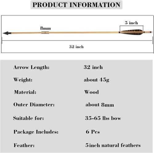 Vista 2 de TOPARCHERY Flechas de madera de tiro con arco, 32 pulgadas, práctica de caza, flecha de objetivo de 5 pulgadas, plumas de pavo Fletching recurve