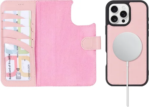 Vista 16 de BOULETTA Magsafe - Funda para iPhone 15 compatible con cuero de grano completo, magnética, desmontable, cartera para teléfono (2 en 1), 4 tarjeteros