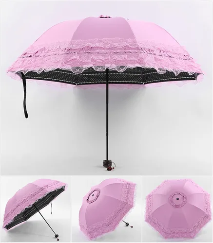 Vista 60 de Honeystore Paraguas plegable a prueba de rayos ultravioleta Princess Lace Parasol con cúpula anti-UV