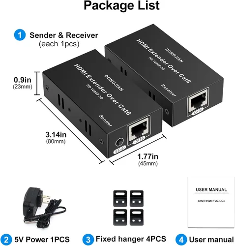 Vista 7 de Extensor HDMI sobre Cat5e/6/7 Ethernet 1080p hasta 196 pies HDMI Balun transmisor transmisor receptor compatible con función EDID y POC 3D HDCP Negro