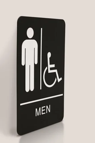 Vista 3 de Headline Letrero con texto en inglés "Ada", símbolo táctil accesible para hombres/sillas de ruedas, plástico, 6 x 9, negro/blanco