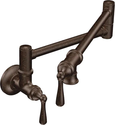 Vista 16 de Moen Grifo de cocina de doble junta montada en pared con brazo oscilante plegable de oro cepillado, S664BG