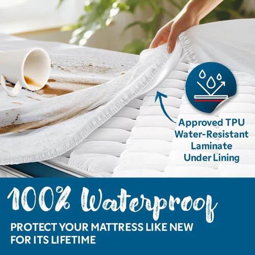 Vista 9 de Guardmax Protector de Colchón de Algodón Terry Tamaño Twin - Impermeable y a Prueba de Ácaros del Polvo con Bolsillos Elásticos - Sábana Bajera