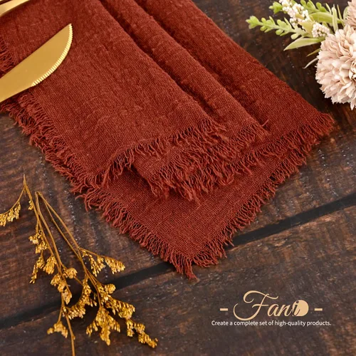 Vista 6 de Paquete de 30 servilletas de tela hechas a mano con flecos, servilletas 100% algodón, servilletas de cena de algodón rústico suave natural