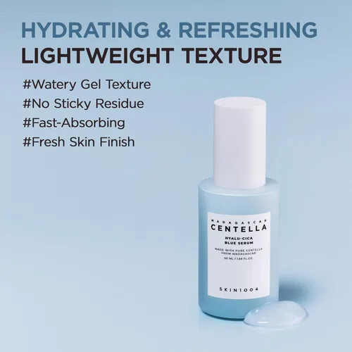 Vista 4 de SKIN1004 Hyalu-Cica Blue Serum 1.69fl.oz, 1.7 fl oz, suero facial hidratante con 5 ácidos hialurónicos y Madagascar Centella Asiatica, ampolla