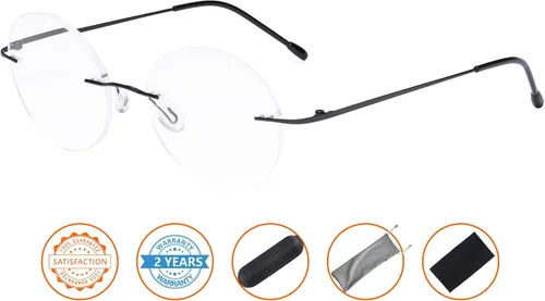 Vista 2 de CessBlu Gafas de lectura sin montura redondas para hombres y mujeres, Negro