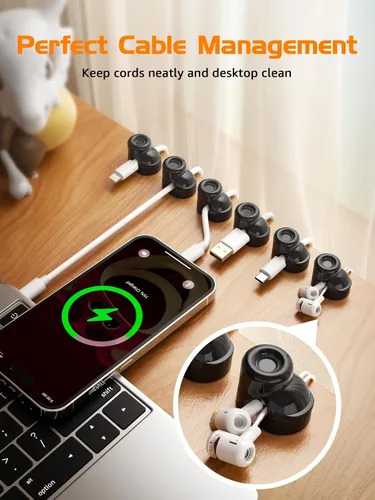 Vista 2 de Paquete de 6 clips magnéticos para cables, soporte ajustable suave para cable de teléfono celular con forma de zapato, clips de cadena de luces