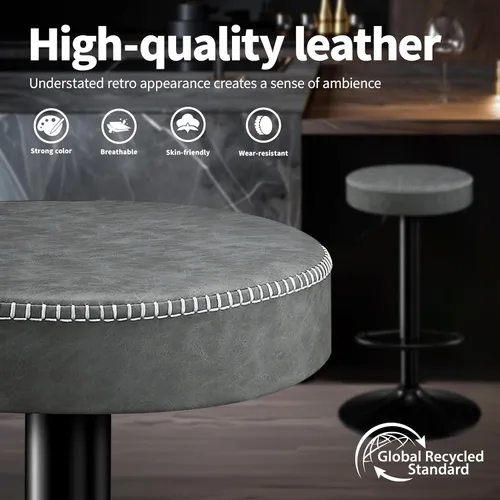Vista 6 de STOOLINK Juego de 2 taburetes de bar ajustables sin respaldo de cocina con asiento redondo, taburetes de bar giratorios de 360° de altura de Gris