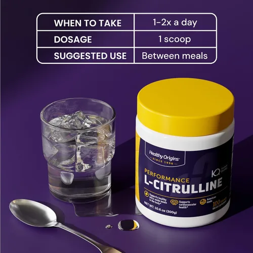 Vista 5 de Healthy Origins L-Citrulina en polvo 2,000 mg por porción, 10.6 oz (300g) – Suplemento de aminoácidos de grado USP fabricado en Estados Unidos
