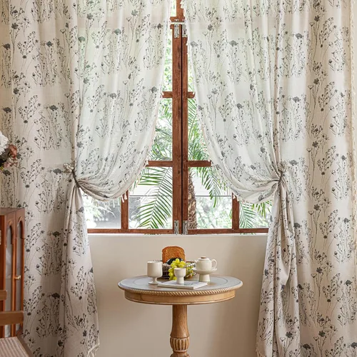 Vista 8 de Cortinas florales de granja semiopacas para sala de estar, de 63 pulgadas de largo, mezcla de lino y algodón, paneles de cortina de ventana cortos