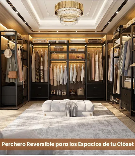 Vista 2 de Perchero de 78.7 pulgadas para colgar ropa, perchero reversible con 2 cajones, percheros resistentes con estantes, sistema de armario portátil Negro