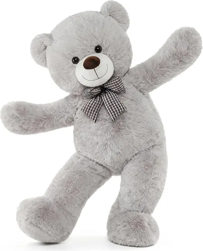 Vista 28 de MorisMos Oso de peluche gigante con corbata de 4 pies, 47 pulgadas, oso de peluche grande clásico, regalo para novia novio en cumpleaños, azul