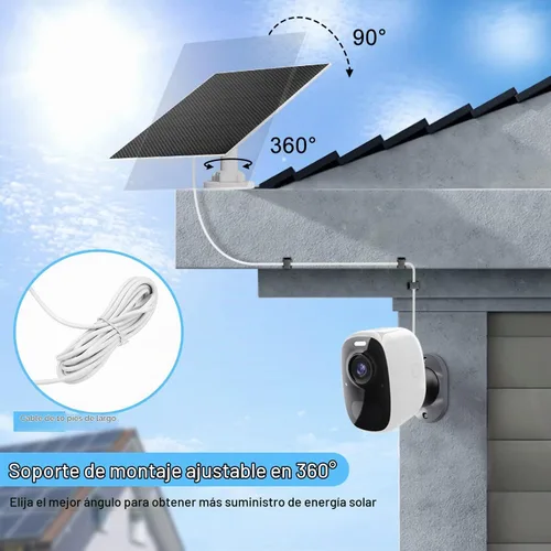 Vista 5 de DCT Panel solar para cámara de seguridad, 5 W con puerto micro USB y tipo C, IP65 impermeable al aire libre DC 5 V batería recargable 360° soporte